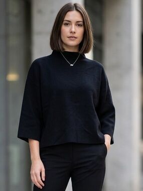 RW&CO. Black Mock Neck Knit Top Boxy 3/4 Sleeve M NWT